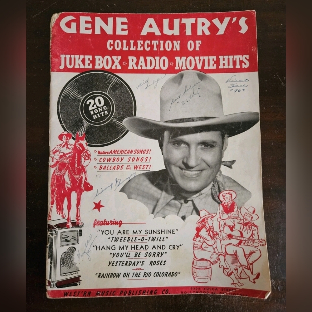 Gene Autry Collection Jukebox Radio Move Hits Songbook 1945 Signed By Soldiers
